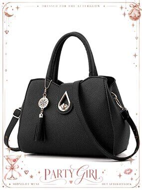 PU Leather Top-Handle Handbag 3 Compartments Twist-Lock Structured Bag